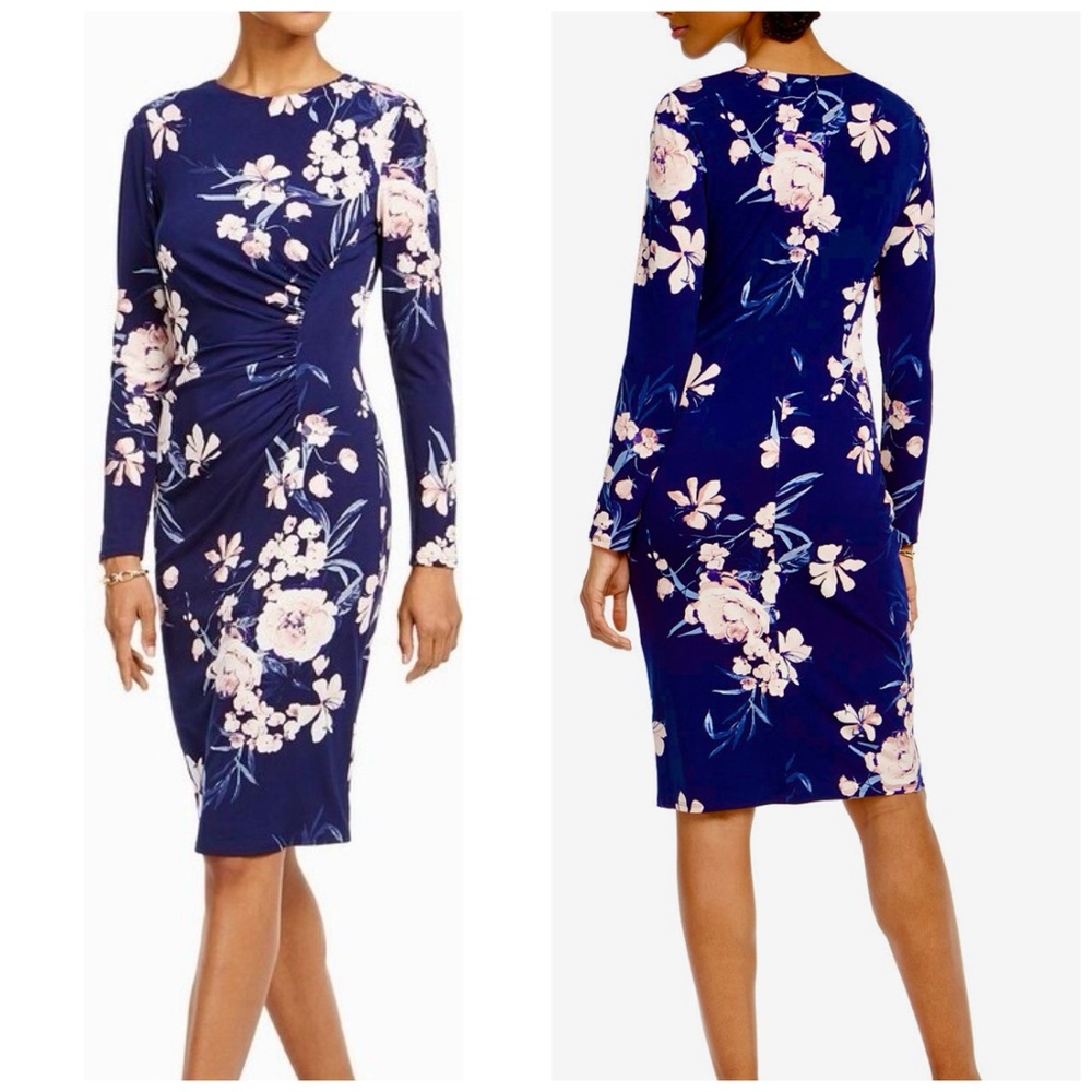 HARPER ROSE Floral Print Long Sleeve Dress - Navy